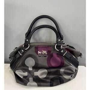 Coach Madison Sophia Clover Logo Sateen Bag Purse Purple Tones